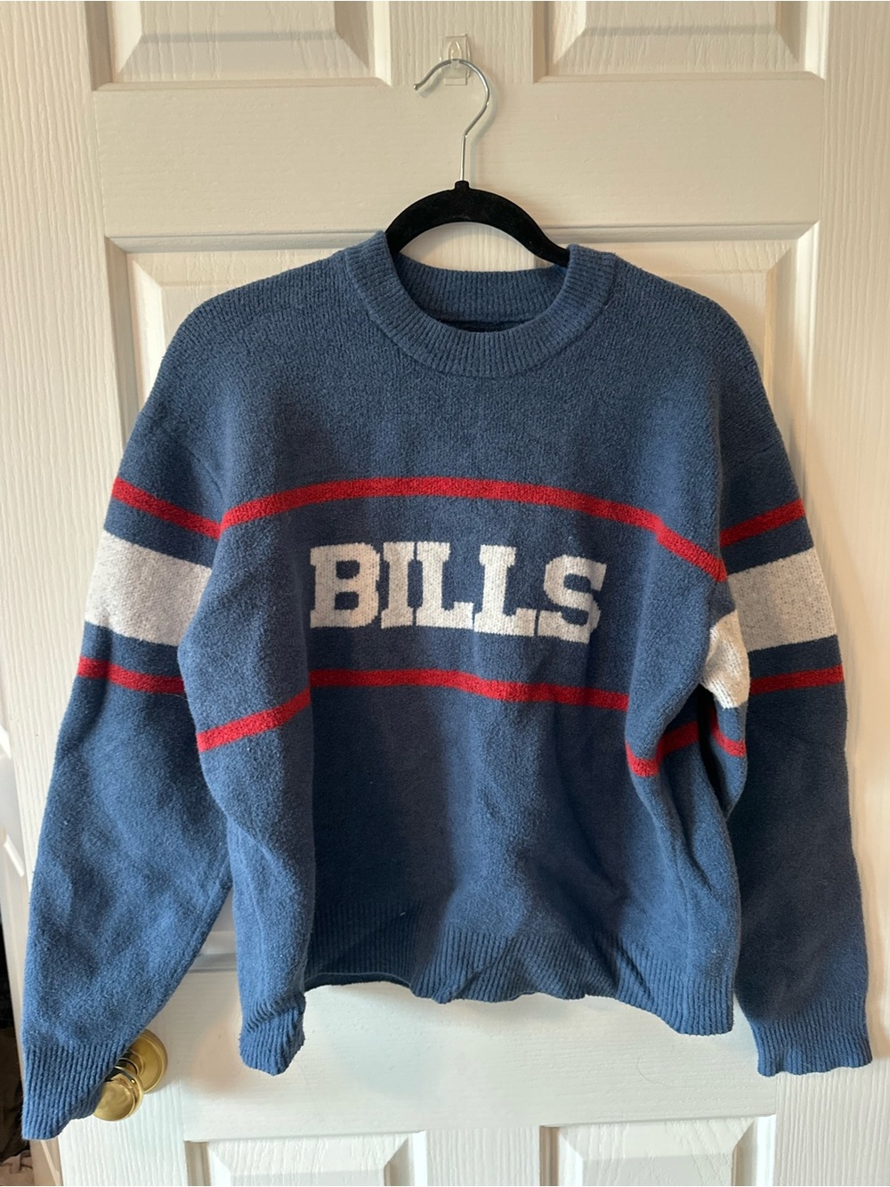 Buffalo Bills Blue Crewneck Sweater with Red & White Stripes
